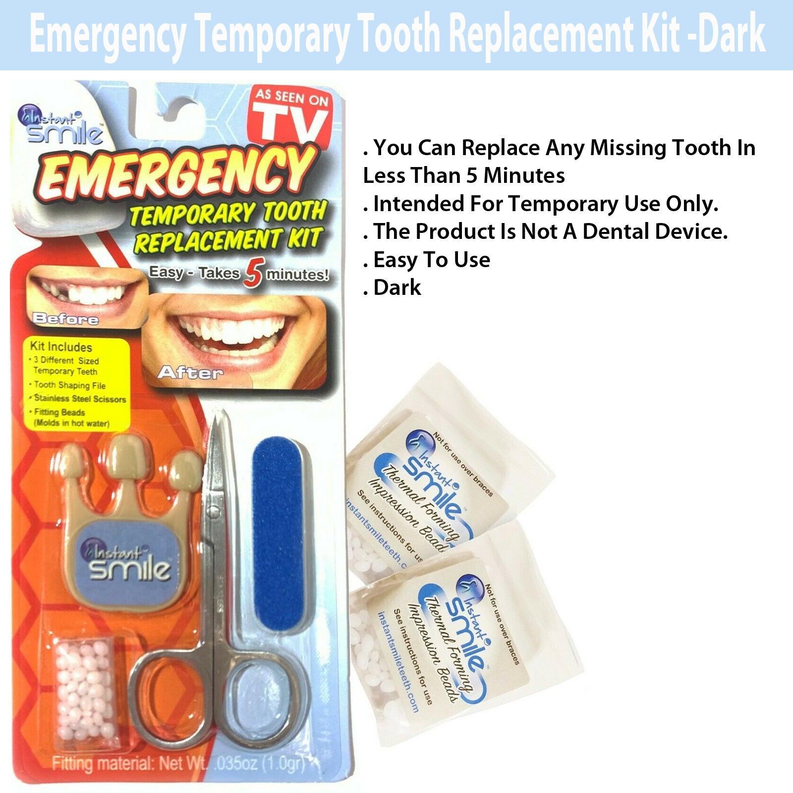 Instant Smile Emergency Temporary Tooth Replacement Kit -Dark