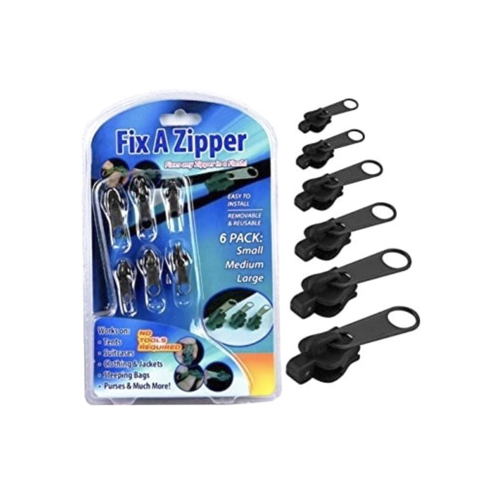 Universal Zipper Repair Fix Broken Replacement Kit- Black- 6 Pack