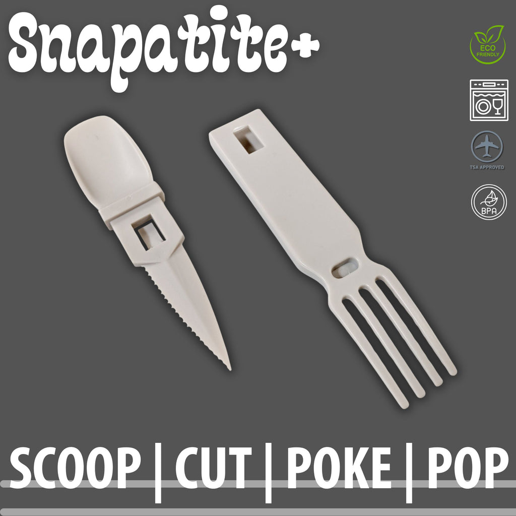 4-in-1 Snapatite+ Utensil Set - Spoon, Knife, Fork, Bottle Opener (Light Grey)