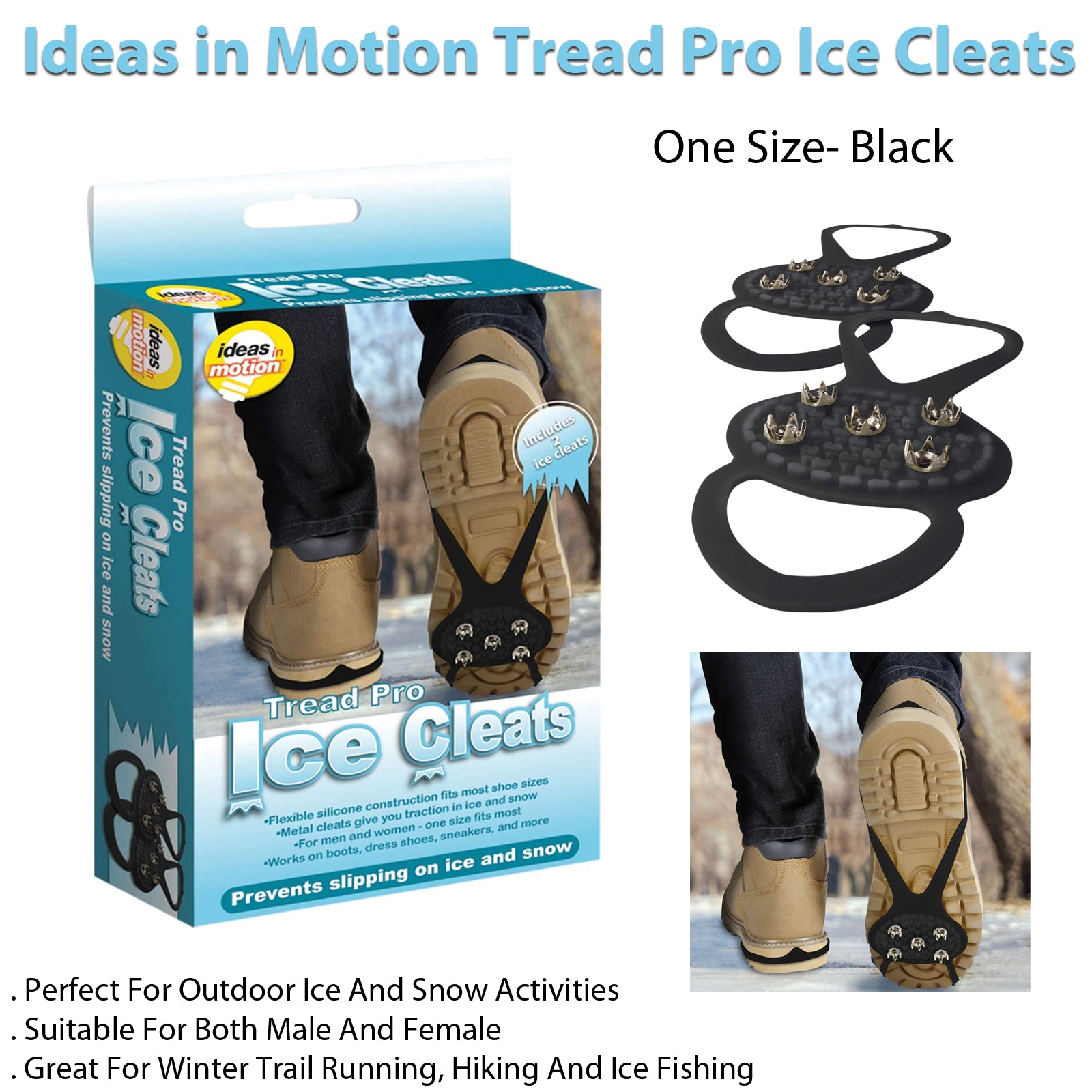 Ideas in Motion Tread Pro Ice Cleats Grippers- One Size- Black