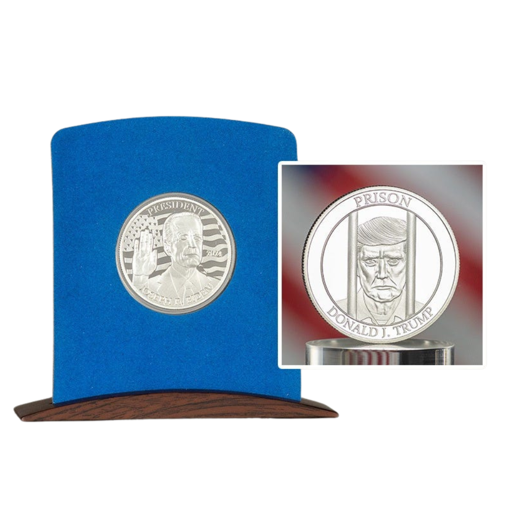Joe Biden 2024 Collectible Medallions – 2-Pack Gold & Silver-Tone Souvenir Set with Display Holders and Certificates – Political Keepsake for Collectors and Supporters