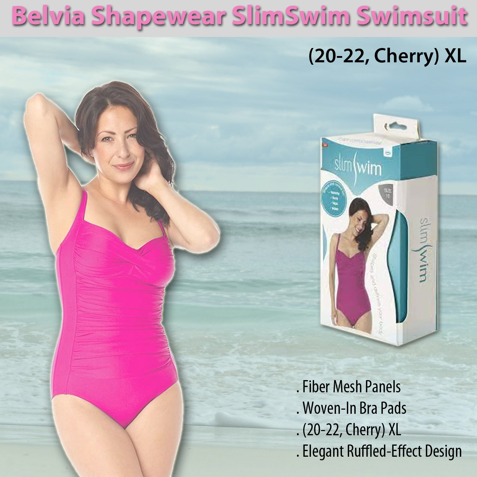 Swimwear Tummy Control Bathing Swimsuit For Women- Cherry XL