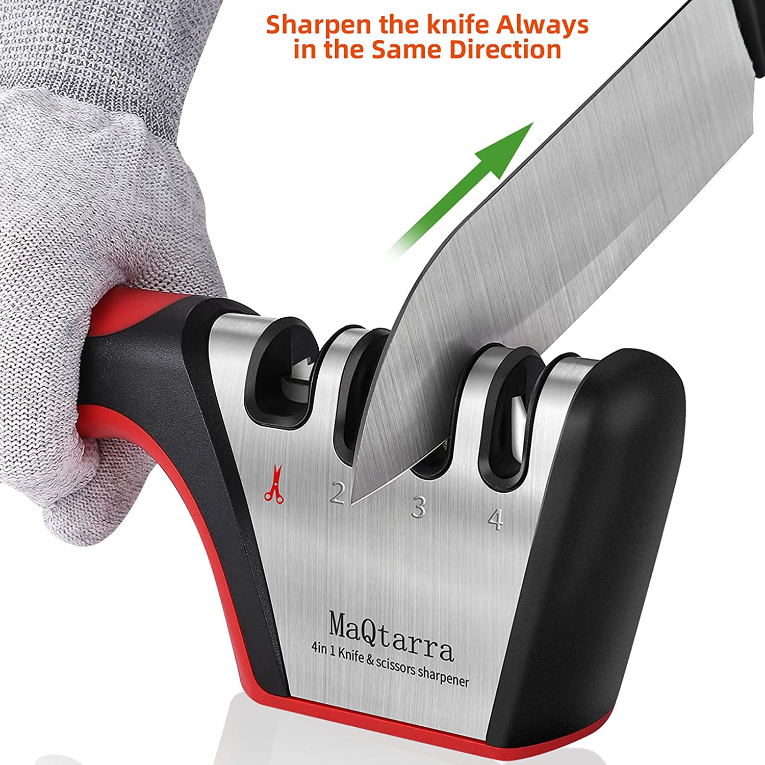 Knife Sharpener 4-Stage Professional Kitchen System for Straight Edge Blades Chef Knife and Scissor Sharpener Handed Sharpening, 4 in 1