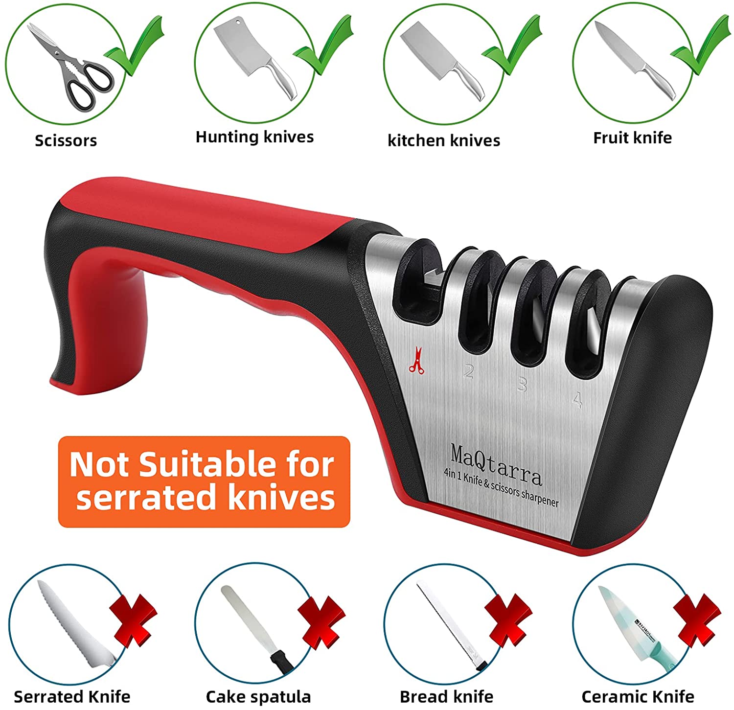 Knife Sharpener 4-Stage Professional Kitchen System for Straight Edge Blades Chef Knife and Scissor Sharpener Handed Sharpening, 4 in 1