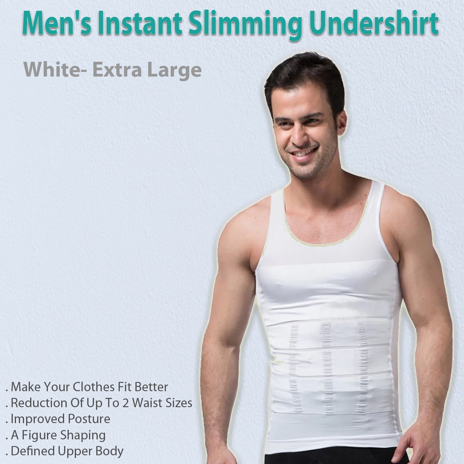 Men's Instant Slimming Undershirt Tummy Control White Ex Large