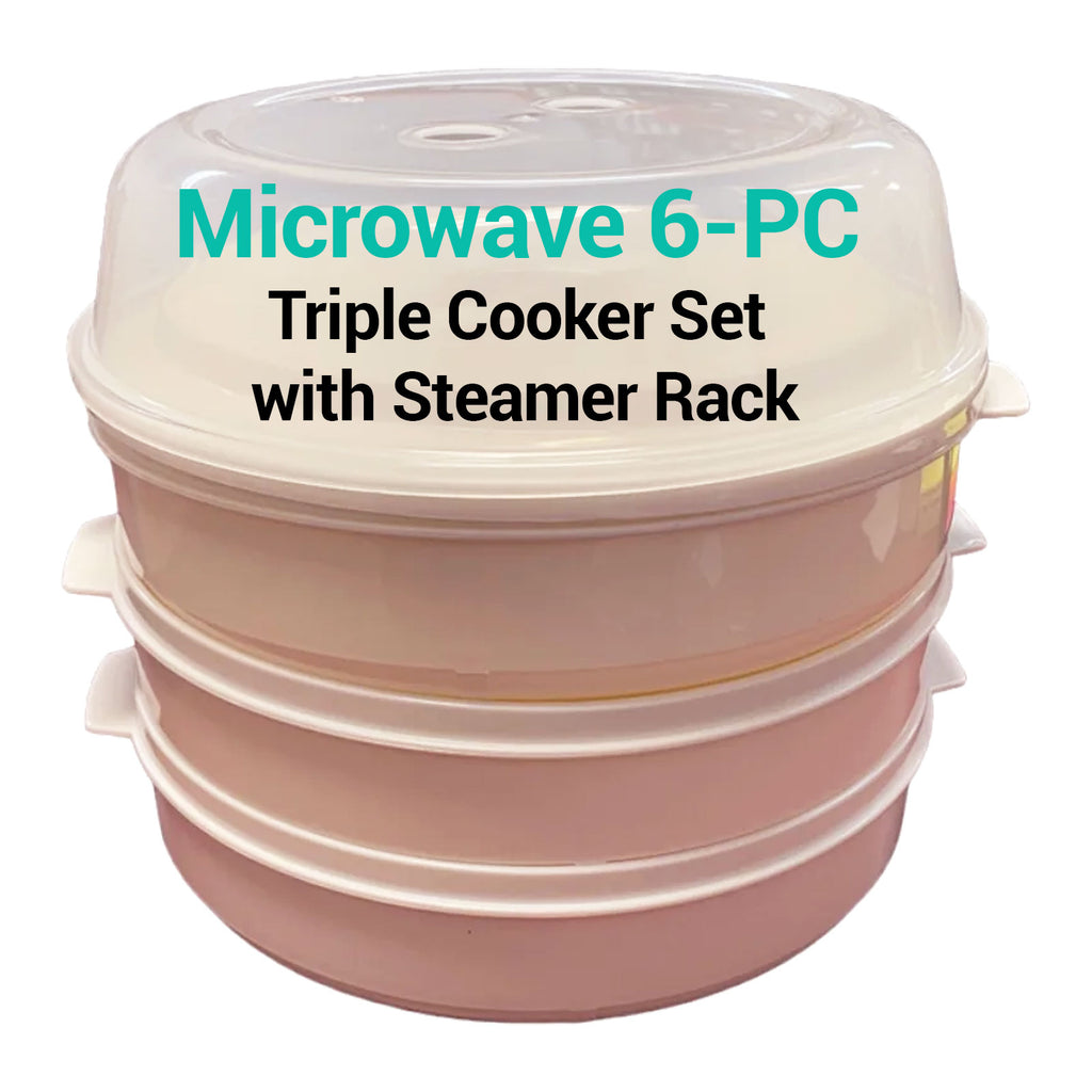 Microwave 6-PC Triple Cooker Set with Steamer Rack