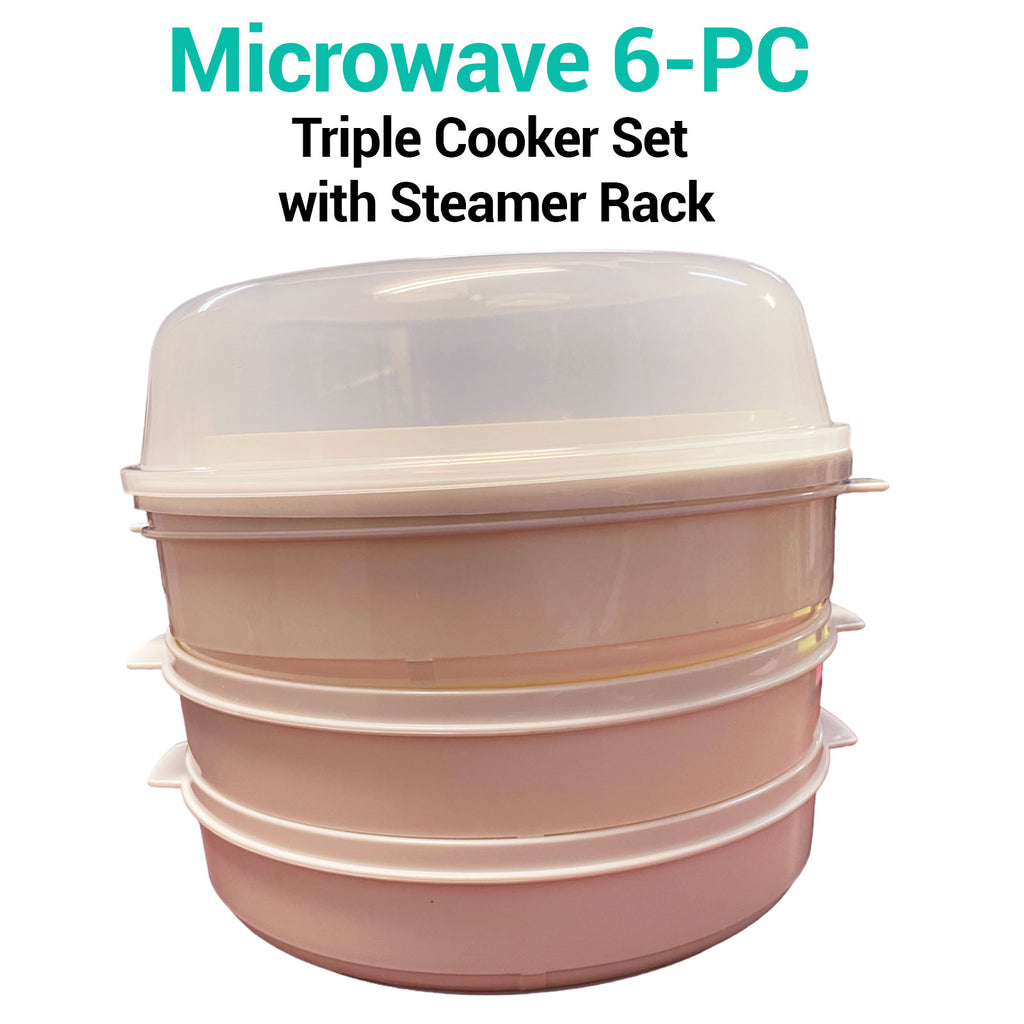 Microwave 6-PC Triple Cooker Set with Steamer Rack