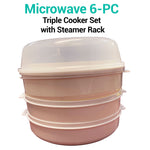 Microwave 6-PC Triple Cooker Set with Steamer Rack