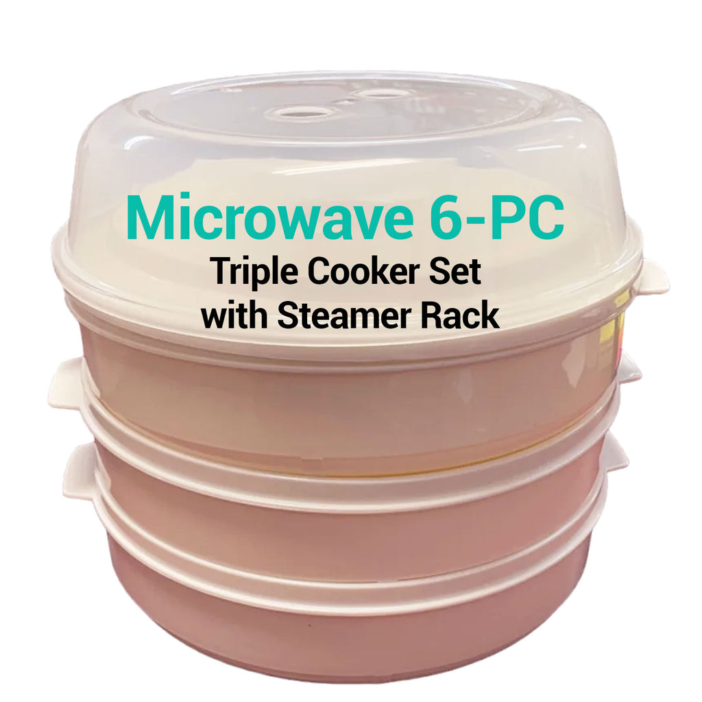 Microwave 6-PC Triple Cooker Set with Steamer Rack