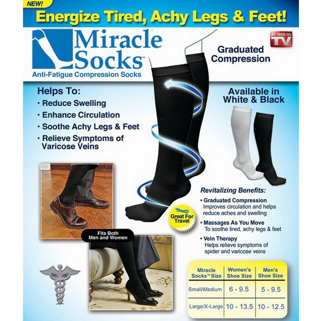 Miracle Socks Antifatigue Compression Socks, White - Large/X-Large