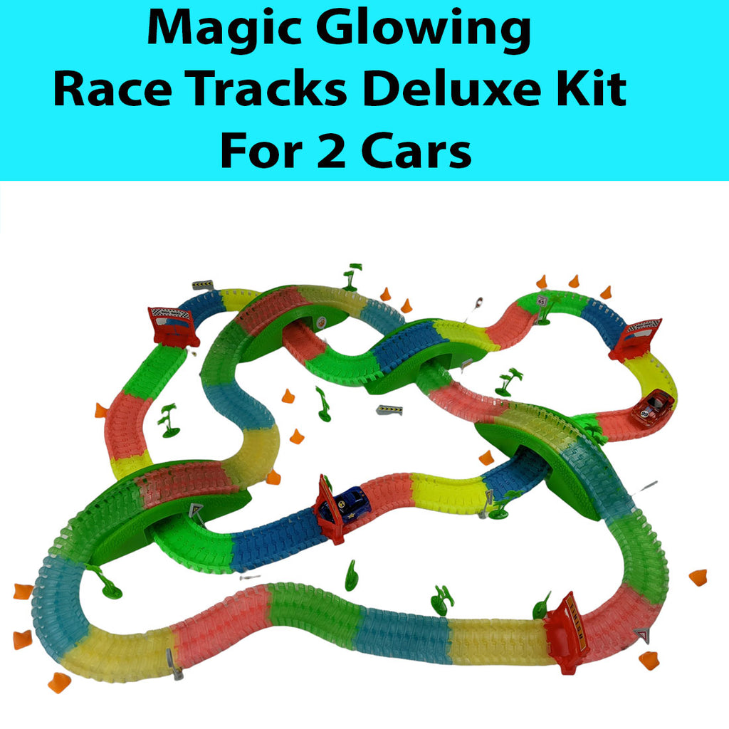 Foot Track Magic Magic Glowing Race Tracks Remote Control Deluxe Kit 2 Cars – TVTimeDirect