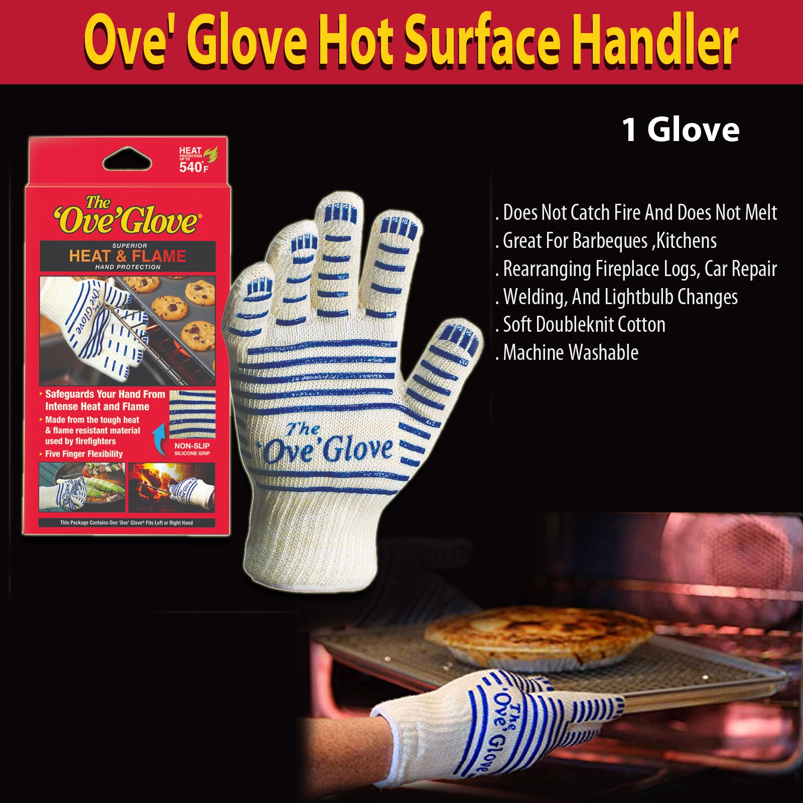 Ove' Glove Hot Surface Handler Kitchen Barbeque (1 Glove)
