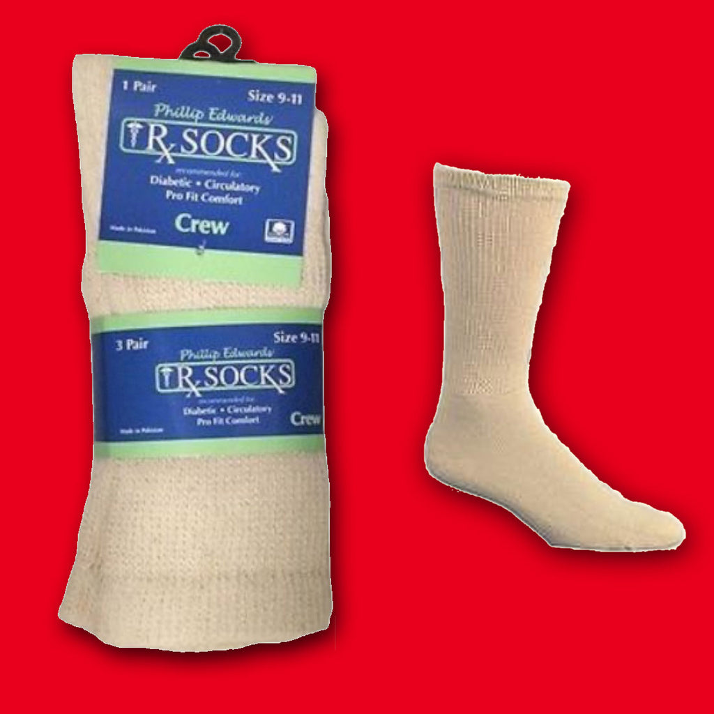 Phillips Edward Diabetic Crew Socks , Cream -Size 10-13