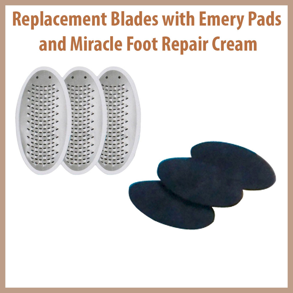 Replacement Blades with Emery Pads, and Miracle Foot Repair Cream Fast Relief for Dry Cracked Itchy
