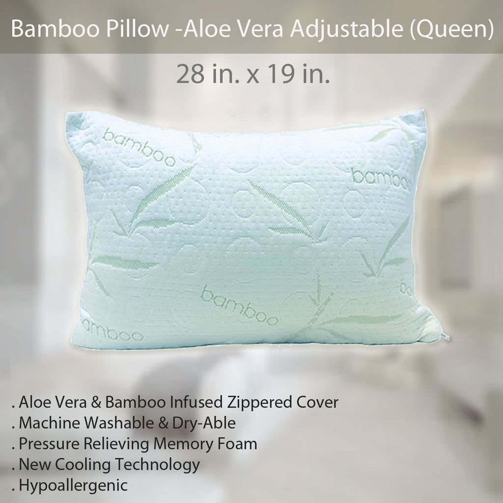 Bamboo Pillow -Aloe Vera Adjustable (Queen) 28 in. x 19 in.