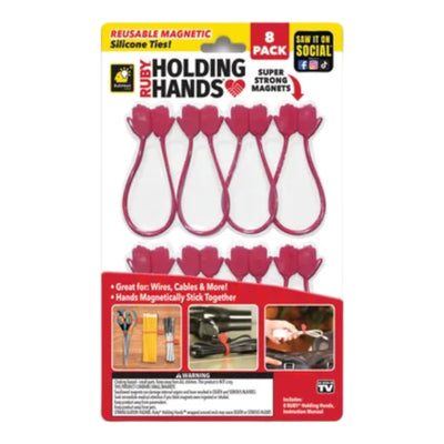 Ruby Holding Hands Magnetic Silicone Cable Ties 8-Pack - Reusable Cord Organizers with Strong Grip for Wires, Chargers & Tools