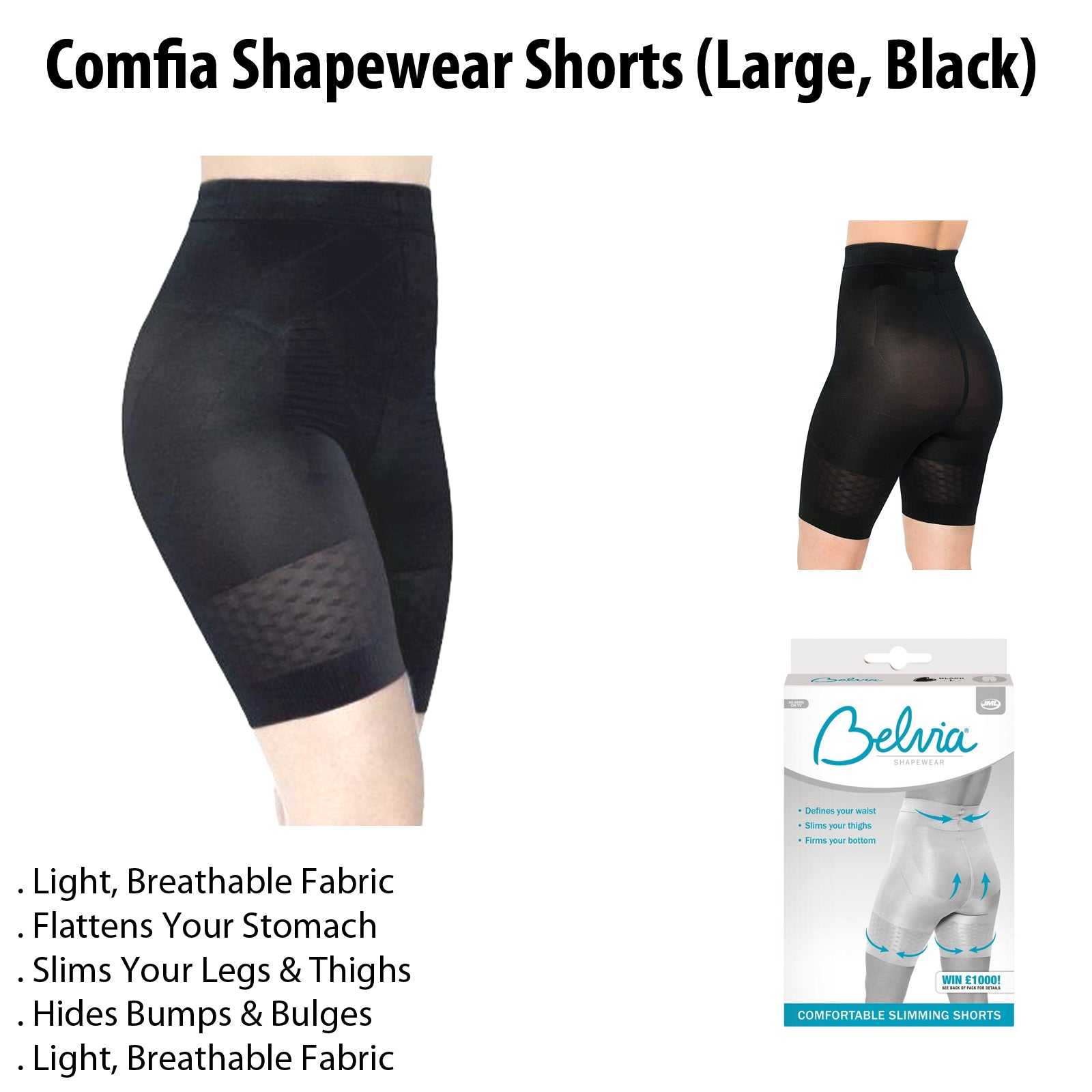 Comfia Shapewear Shorts High Waist Body Shaper (Large, Black)