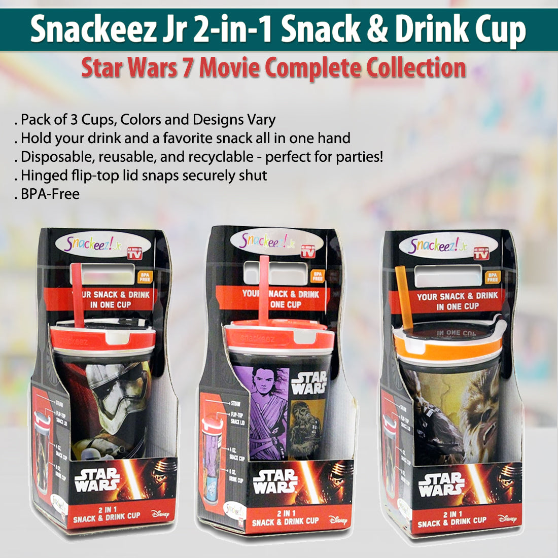 Snackeez 2-in-1 Drink & Snack Reusabke Cup - Set of 2 Pink Blue