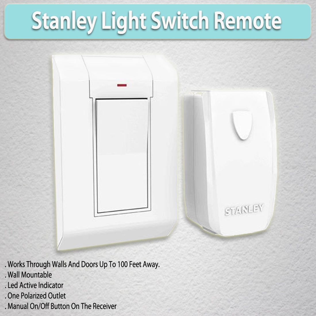 Stanley Light Switch Remote Wireless Wall Mounting Transmitter