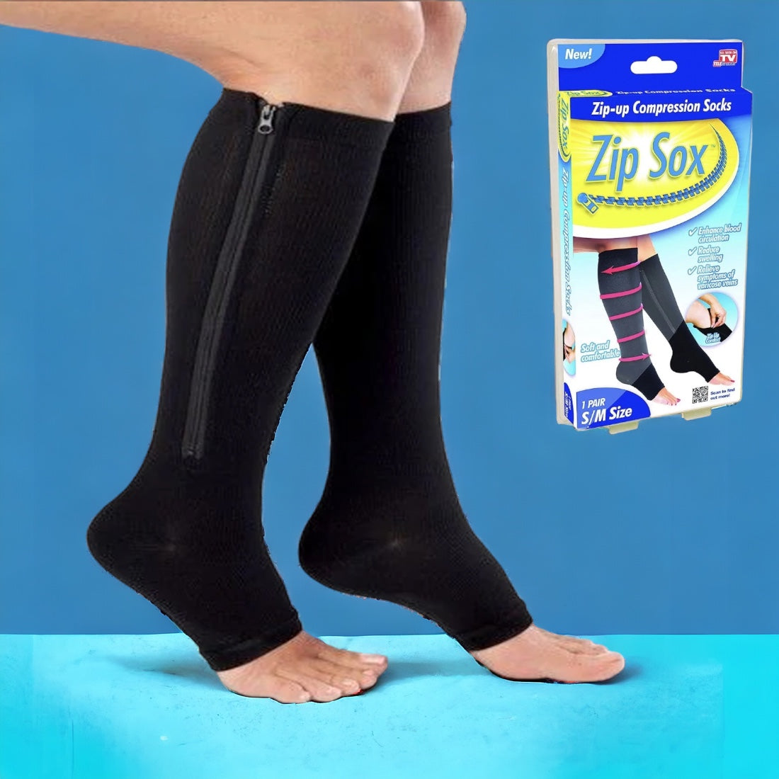 Zip Sox Zip-Up Compression Socks - Small/Medium - Black