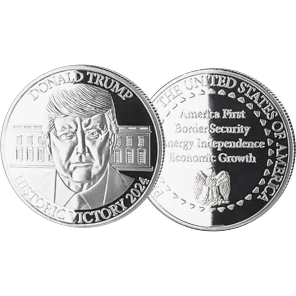 Donald Trump 2024 Commemorative Coin [17864T] – Silver-Layered Collectible with Display Case and Certificate
