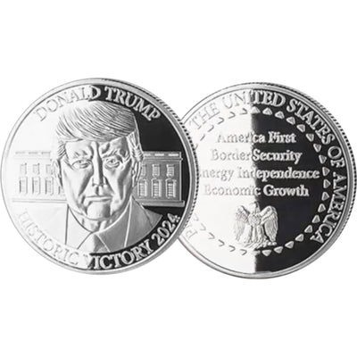 Donald Trump 2024 Commemorative Coin [17864T] – Silver-Layered Collectible with Display Case and Certificate