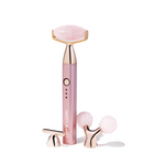 Vanity Planet 3-in-1 Sonic Rose Quartz Beauty Roller - Pink Facial Massager, Vibrating Interchangeable Heads, Depuff Firm Contour, Rechargeable Skincare Tool VNT27024