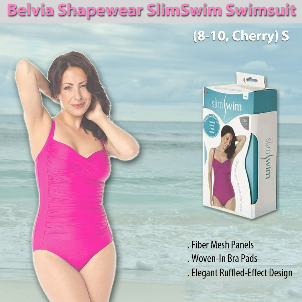 Belvia Shapewear SlimSwim Swimsuit (8-10, Cherry) S